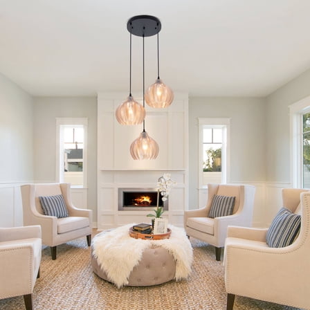 GMizon 12-inch modern American glass chandelier, 3 bedroom chandeliers, dining room and living room lighting fixtures (brown)