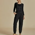 thumbnail image 2 of Pocket Jumpsuit MaFYtyTPR Women's Fashionable Solid Color Casual Loose Fitting Jumpsuit Long Sleeved V-neck Jumpsuit Casual Pajama Pants Black XXL, 2 of 5