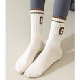 thumbnail image 5 of Women's 4-Pair Pack Ribbed Cotton Crew Socks with Striped Cuffs and G Letter Detail in Neutral Athletic Color Combinations - 4 pcs-D, 5 of 7