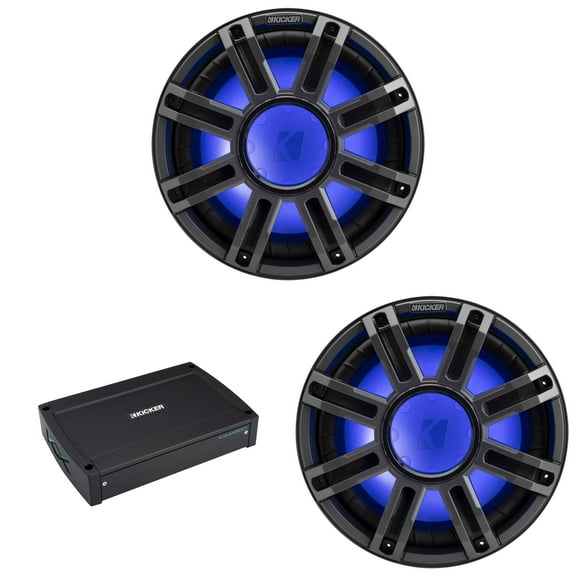 Kicker (2) 51MWE124 - MWE 12-Inch Premium Marine Subwoofer (Enclosure) 4-ohm & 51KXMA15001 Marine Amp Bundle