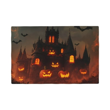 

Table Placemats Set of 6 - Halloween Vintage Pumpkin Castle B 12x18 In Faux Linen Double Heat Resistant Place Mats Cloth Indoor/Outdoor Placemats Washable Table Mats for Dining Kitchen Party