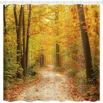 Thanksgiving Shower Curtain, Nature Autumn Forest Romantic Fall Road in Park Autumn Maple Leaves Foliage Fall Shower Curtain for Bathroom, Fall Shower Curtain Set with Hooks, 72X72 Inch