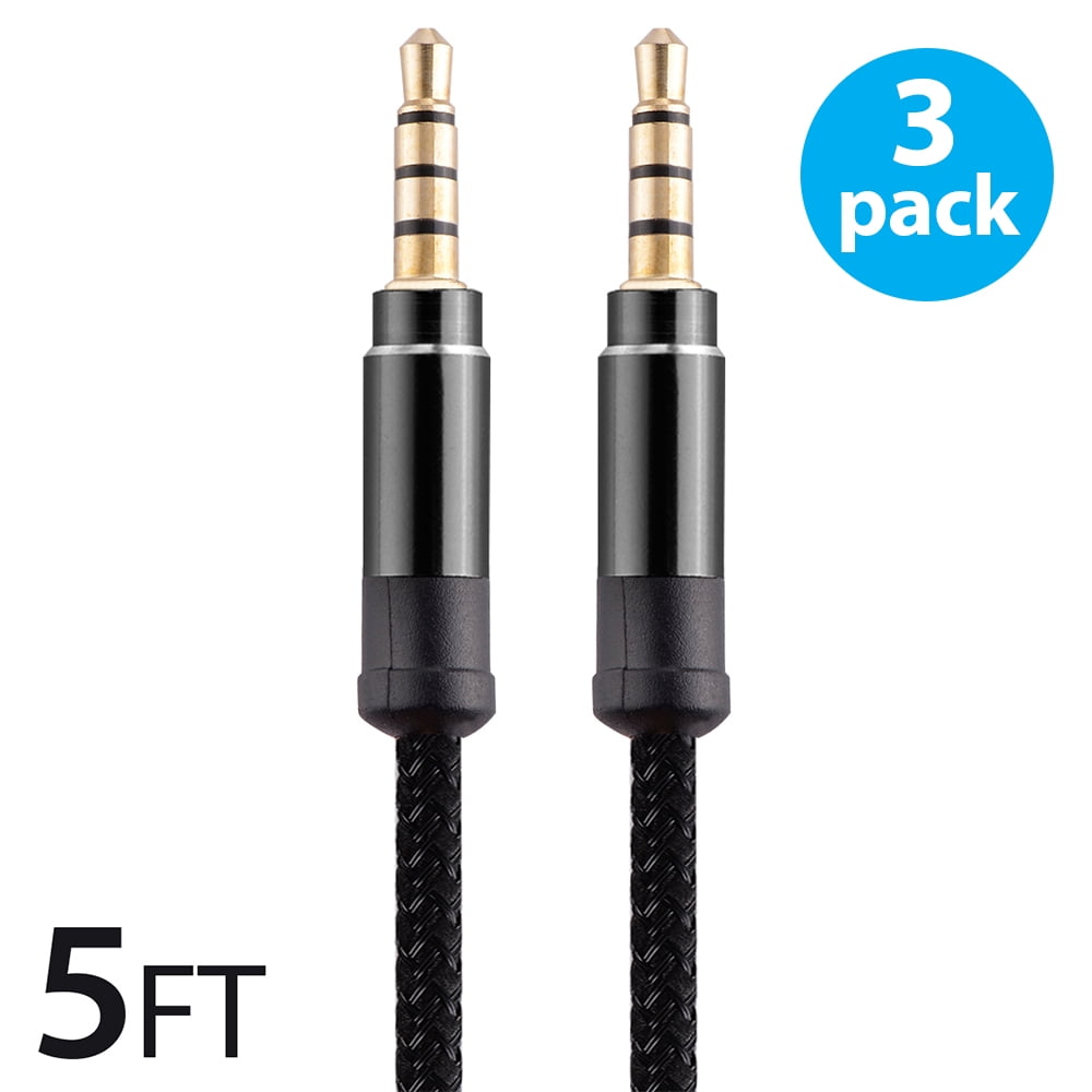 3Pack Audio Cable (5 FT), Stereo Audio 3.5mm Auxiliary Cord Male to