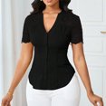thumbnail image 4 of Xuyuer Women's Lace Patchwork Short Sleeve Blouse, Button V-Neck Casual Fashion Top Solid Color Shirt, 4 of 6