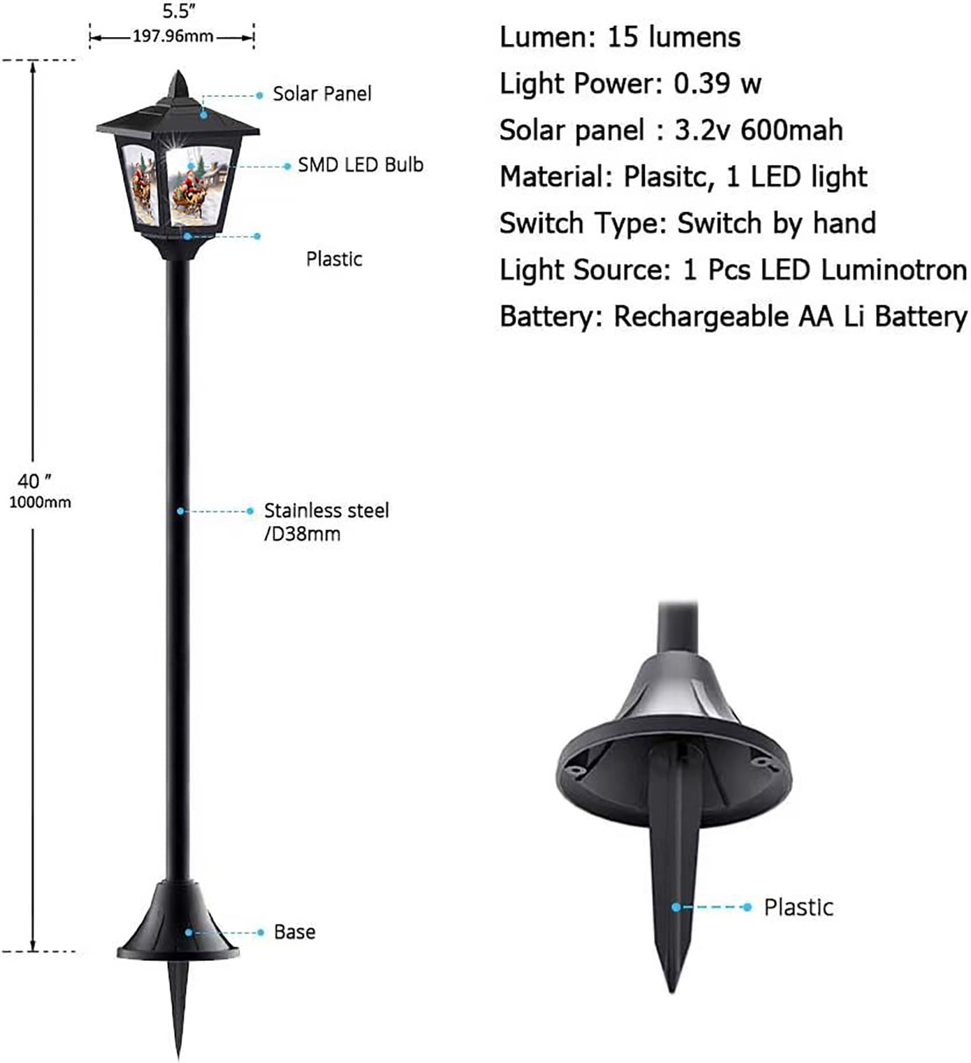 2-Pack Christmas Solar Post Lights, Santa & Reindeer, Waterproof Outdoor Holiday Decor for Garden, Pathway, Lawn
