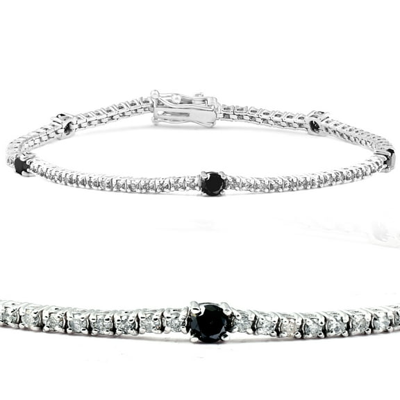 Pompeii 2 Ct Black & White Diamond Tennis Bracelet 14k White Gold 7" (G/H,I1)