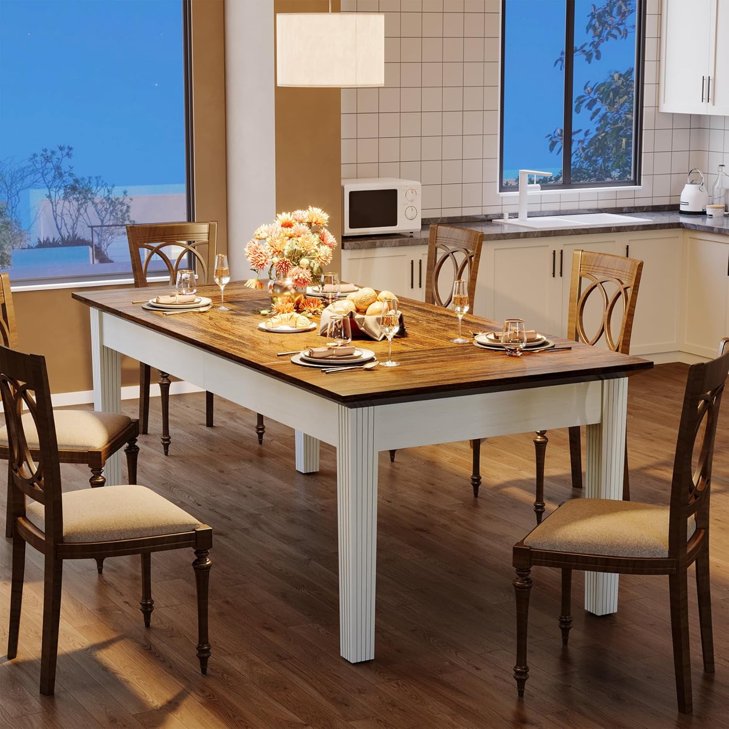 Tribesigns 62" Kitchen Table for 4-6 People, Farmhouse Wooden Dining Table for Kitchen, Brown