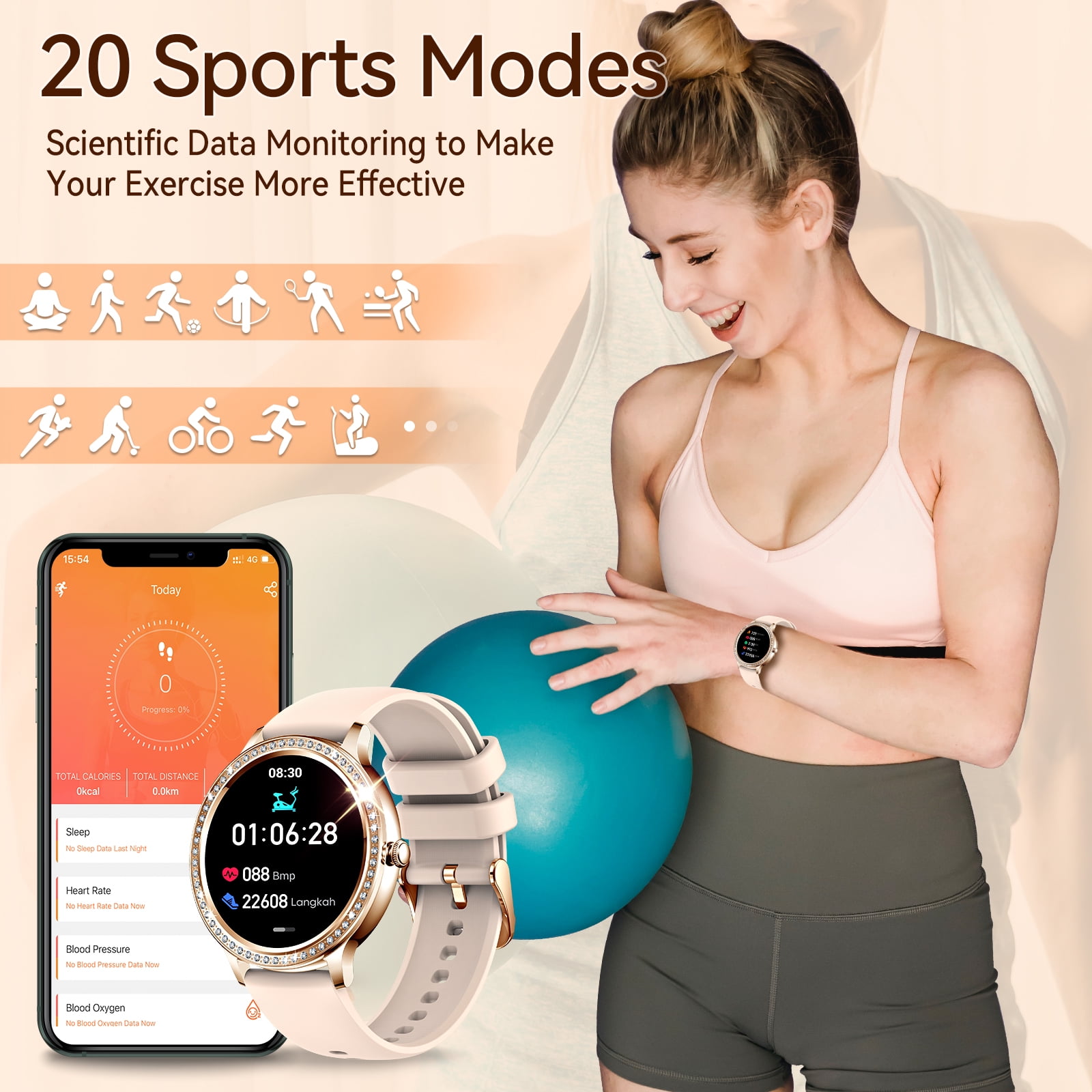 VOPOCO Smart Watch for Women Call Receive/Dial with 20 Sports Modes Waterproof Watch Smartwatch 1.32" HD Full Touch Screen for iPhone Android