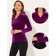 thumbnail image 2 of Blusa casual de manga larga con cuello en V de terciopelo para mujer Allegra K Púrpura S, 2 of 4