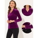 thumbnail image 2 of Blusa casual de manga larga con cuello en V de terciopelo para mujer Allegra K Púrpura S, 2 of 4