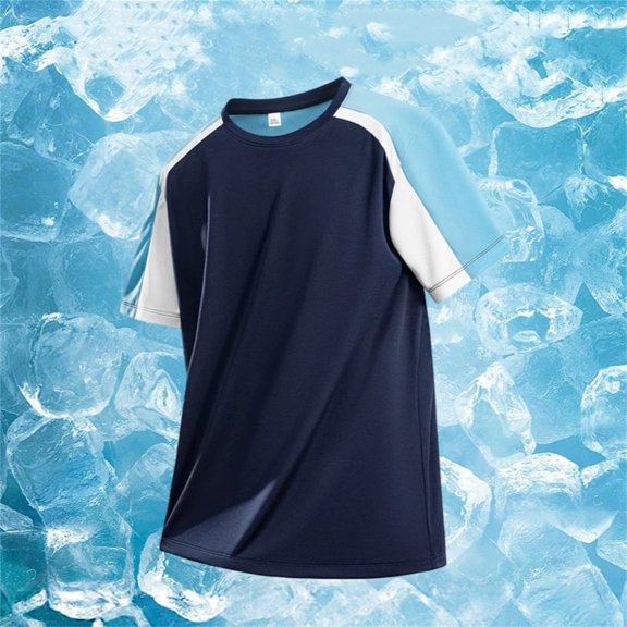 2026 Summer Men's Mesh Loose Fitting Running Breathable Spliced Silk Short Sleeved T Shirt Summer Casual T-Shirt(Dark Blue1,XXXXL)