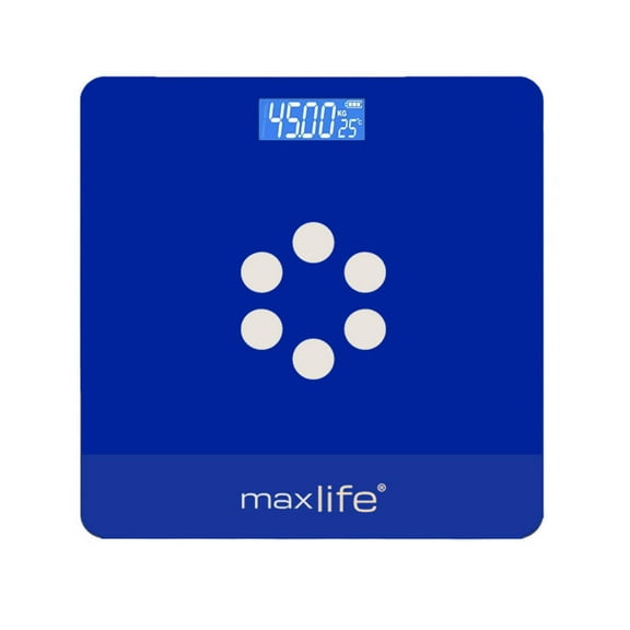Max Life - Bathroom Scale, Highly Accurate Digital Body Weight Scale, Step-On Technology, LED Display, Sturdy 6mm Tempered Glass, 400lb/180kg - Large, Navy