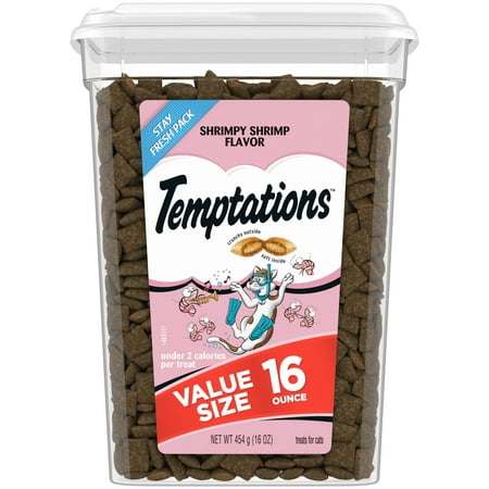 Temptations Classic Shrimpy Shrimp Flavor Crunchy And Soft Dry Cat Treats, 16 Oz Tub