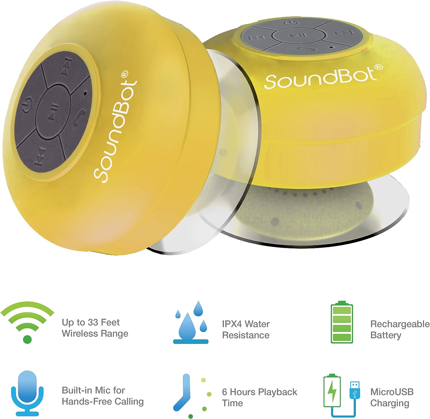 SoundBot 1.59 oz Portable Bluetooth Speaker, Yellow, SB510 - image 3 of 8