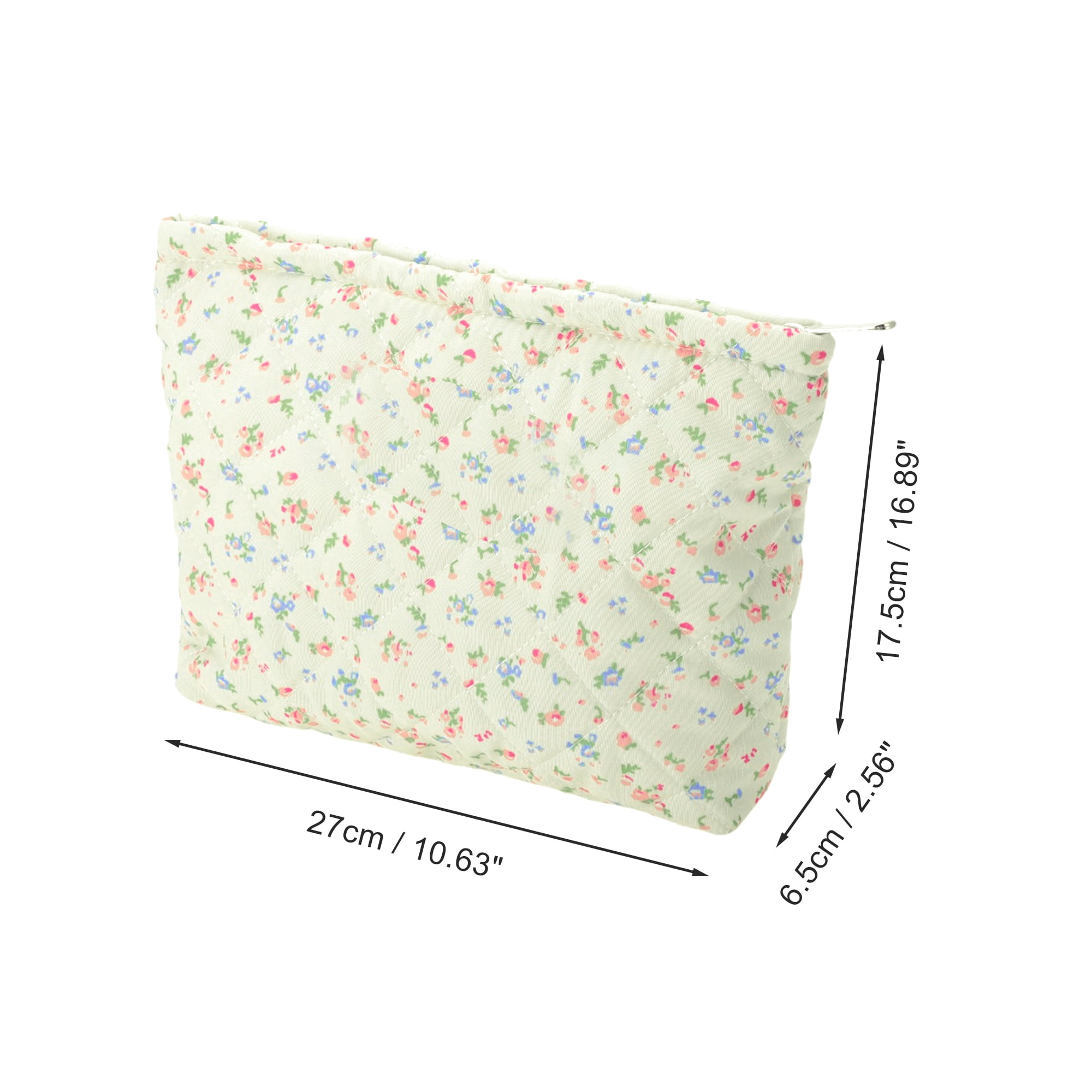 Unique Bargains Quilted Flowers Makeup Bag Red Green 1 Piece for Travel and Storage