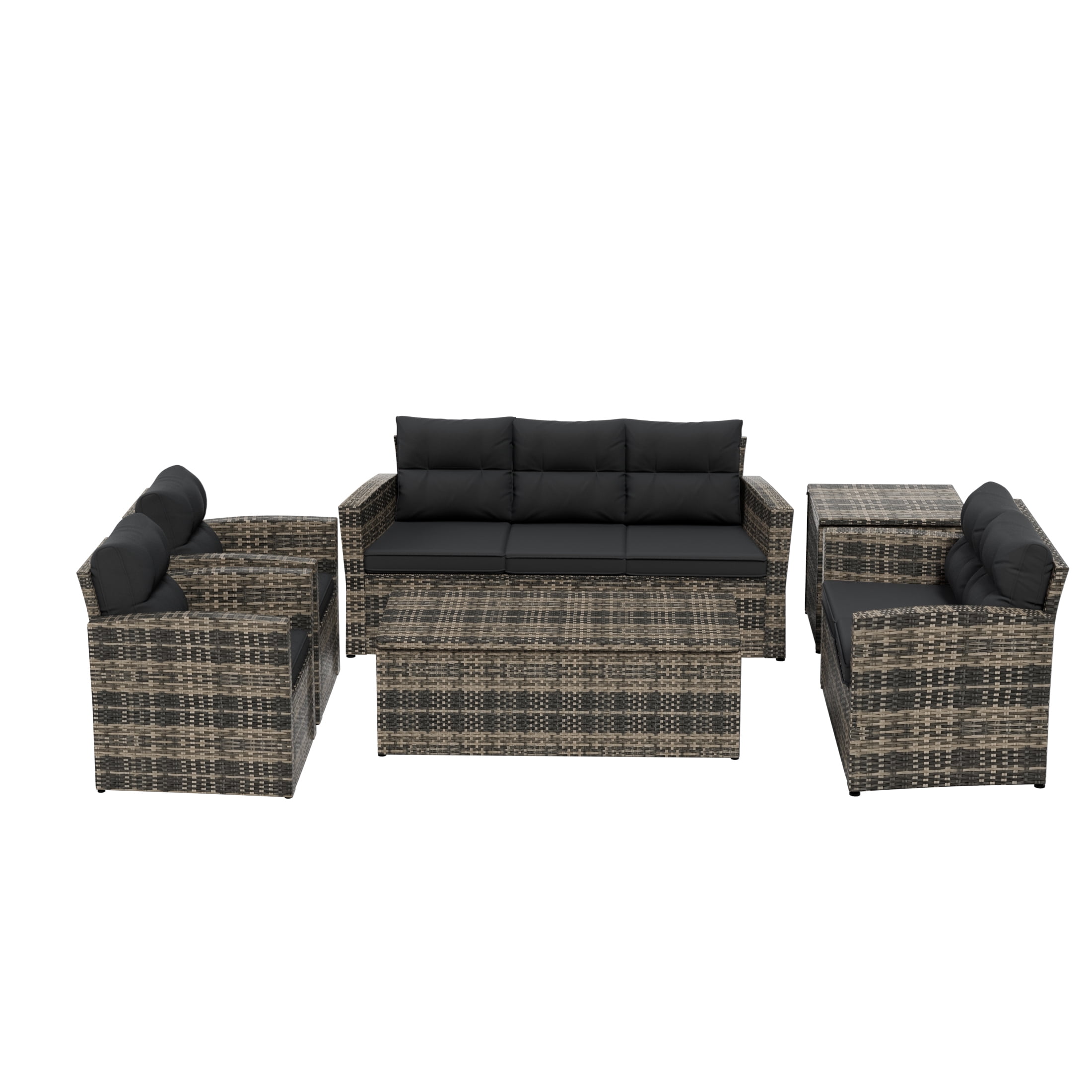 Westin Outdoor 6-Pieces Sofa Conversation Set PE Rattan Wicker Furniture, Brown/Gray