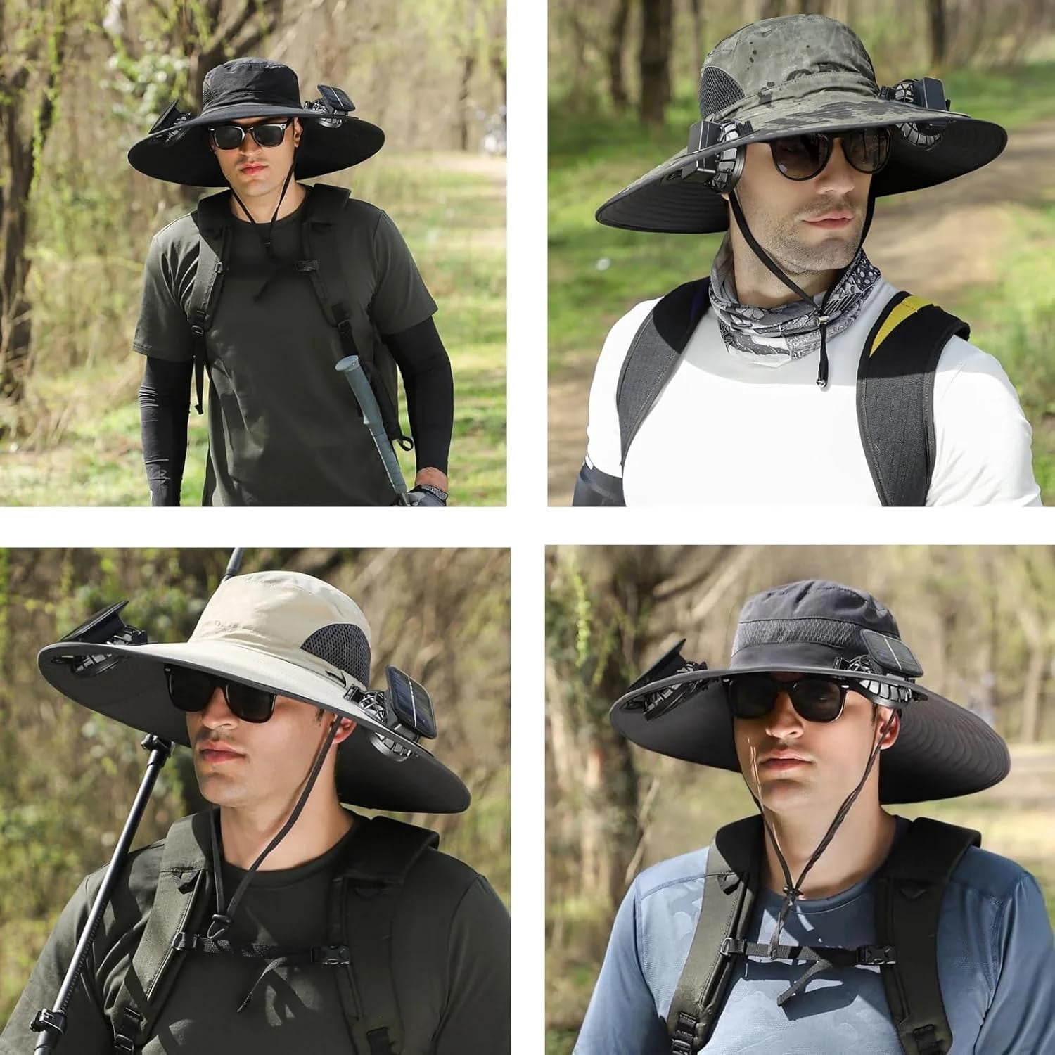 Cosgrinch Hat with Fans Solar Power, 2 Solar Fan Hats for Men, Sun & USB Charging Sombrero Con Ventilador Solar