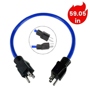 59.06-inch 125V 12AWG Heavy Duty 5-15P to 5-15P Generator Pigtail Cable in Blue - Universally Compatible