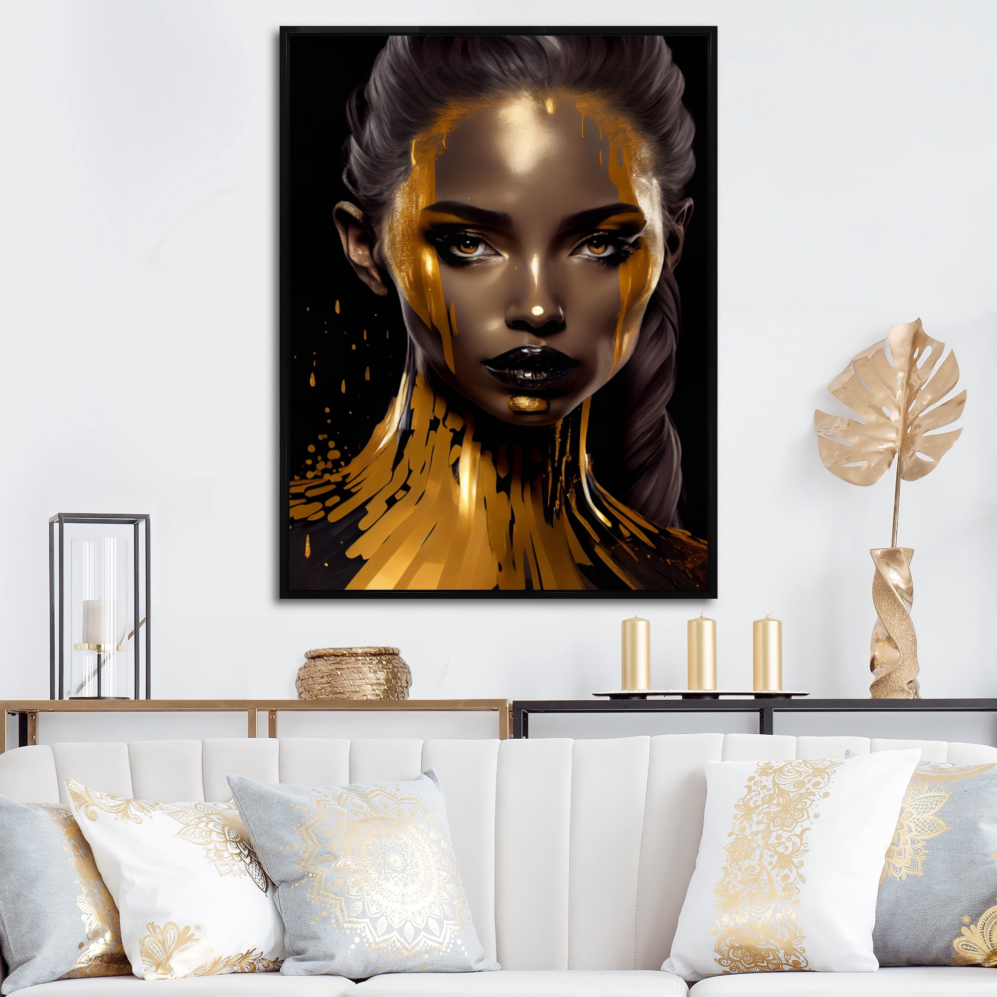 Designart Sensual Liquid Gold Woman IV Floating Frame Wall Art