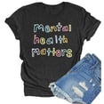thumbnail image 1 of Camiseta informal de cuello redondo y manga corta para mujer: top holgado estampado en color liso, 1 of 2