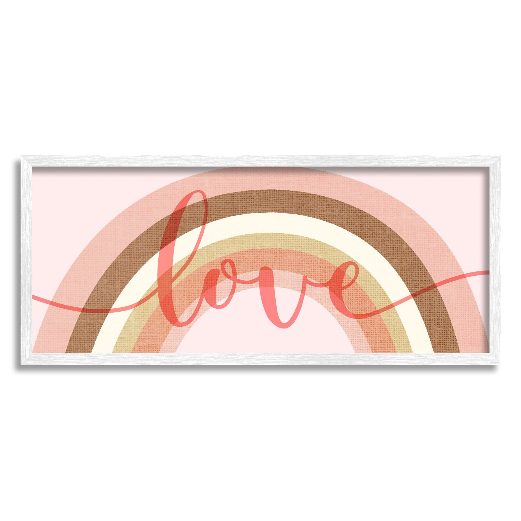 Stupell Industries Love Sentiment over Pink Desert Tone Rainbow Typography Painting Gray Framed Art Print Wall Art, 13 x 30