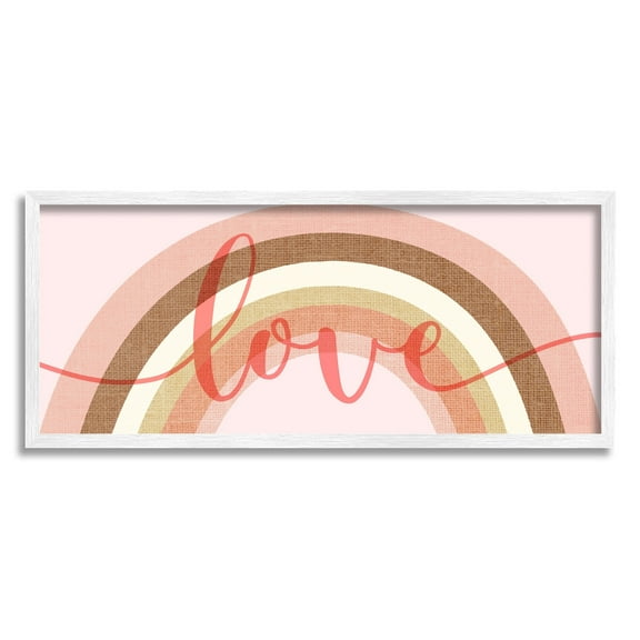 Stupell Industries Love Sentiment over Pink Desert Tone Rainbow Typography Painting Black Framed Art Print Wall Art, 10 x 24