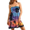 thumbnail image 2 of Hawaiian Print Dress, Strapless Sundress with Smocked Bust and Flared Skirt for Women for Beach Vacation Summer Dark Blue XL, 2 of 5