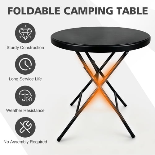 31.5" Round Folding Table, HDPE Cocktail & Bistro Table, Tool-Free Setup, Foldable for Outdoor Parties, Weddings, Cafes & Backyard, Black