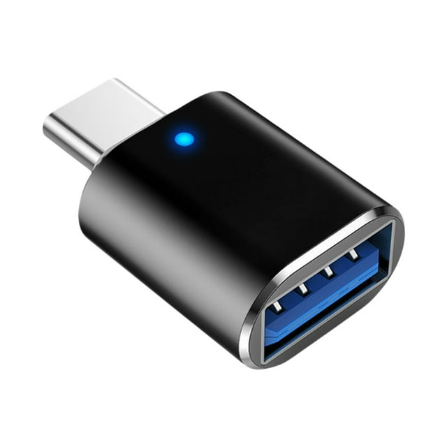 Conector Adaptador Tipo C A USB OTG Indicador LED 3A Carga Rápida (Negro)