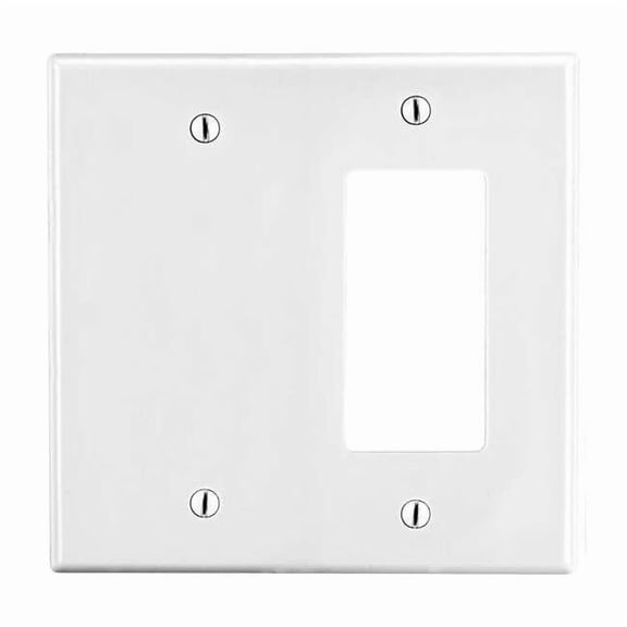 Rocker/Blank Wall Plate, Number of Gangs: 2 Plastic, Satin Finish, White