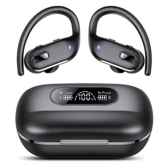 Wireless Earbuds, Bluetooth 5.4 Sport Headphones with Earhooks, 80Hrs Playtime, 3D HiFi Stereo, Noise Cancelling Mic, IP7 Waterproof Workout Earphones for Running Gym, iOS/Android, Black