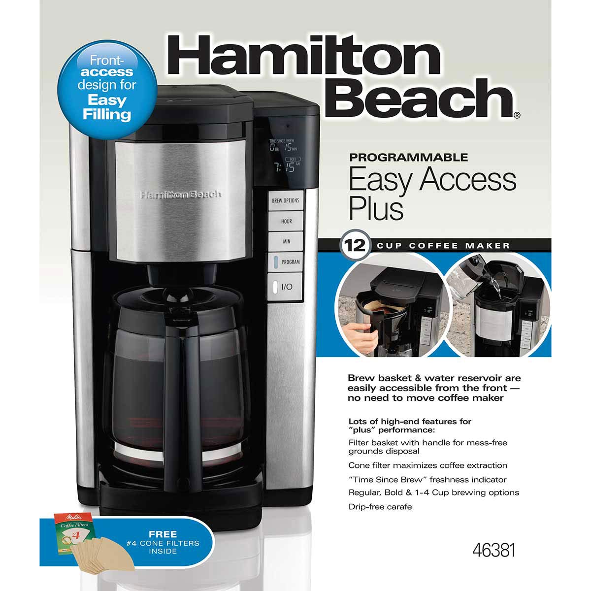 Hamilton Beach 12 Cup Programmable Display Front Access Coffee Maker w/Filters (46380) - image 5 of 6