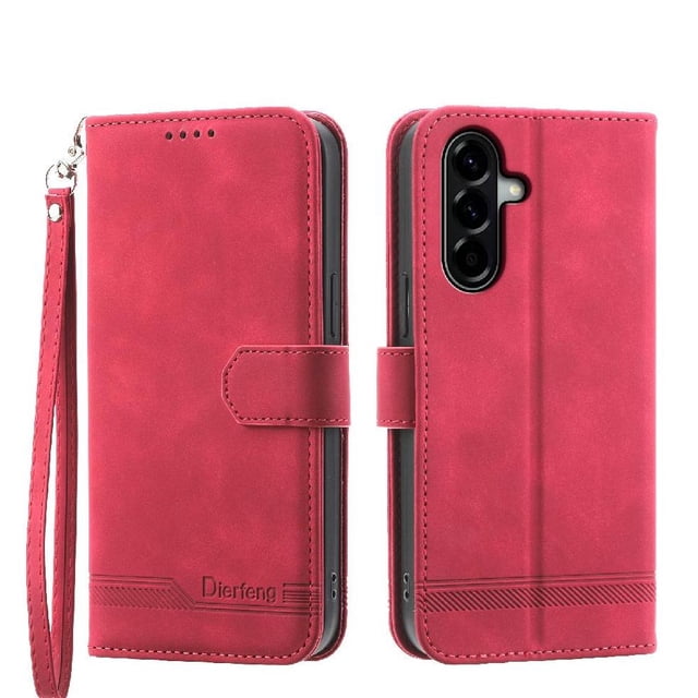 Funda Tipo Billetera para Samsung Galaxy A37 5G Carcasa Abatible con Porta Tarjetas, Bolsillo para Efectivo, Soporte Ajustable, Cierre Magnético y Correa de Muñeca Rojo