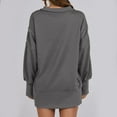 thumbnail image 6 of Kaprioy Womens Sweatshirts Oversized Casual Loose Button Up Henley Pullover Top High Low Split Winter Fall Fashion Clothing Grey, M, 6 of 6