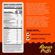REESES PUFFS Breakfast Cereal, Chocolatey Peanut Butter Cereal Bag, 35 oz