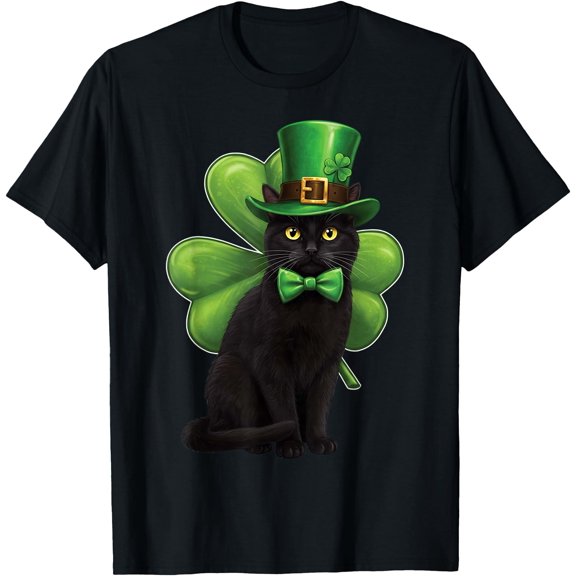 Shamrock Cat Black St Patricks Day Irish Cat Lovers For T-Shirt , Vintage T-Shirt