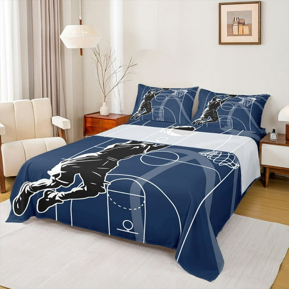 Homewish Basketball Gamer 3pcs Twin Sheet Sets for Female Men Teens,Ball Game Twin Fitted Sheet,Sport Theme Breathable Flat Sheet,Ultra Soft Home Decor