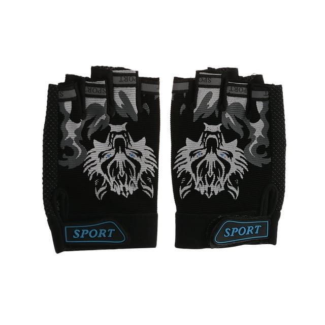 Guantes de medio dedo para niños, para ciclismo, equitación, correr, accesorio deportivo para exteriores, talla M (negro)