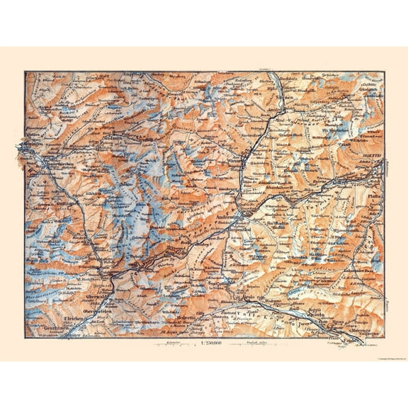 Historic Map - Gadmen Switzerland - Baedeker 1921 - 29.80 x 23 - Vintage Wall Art