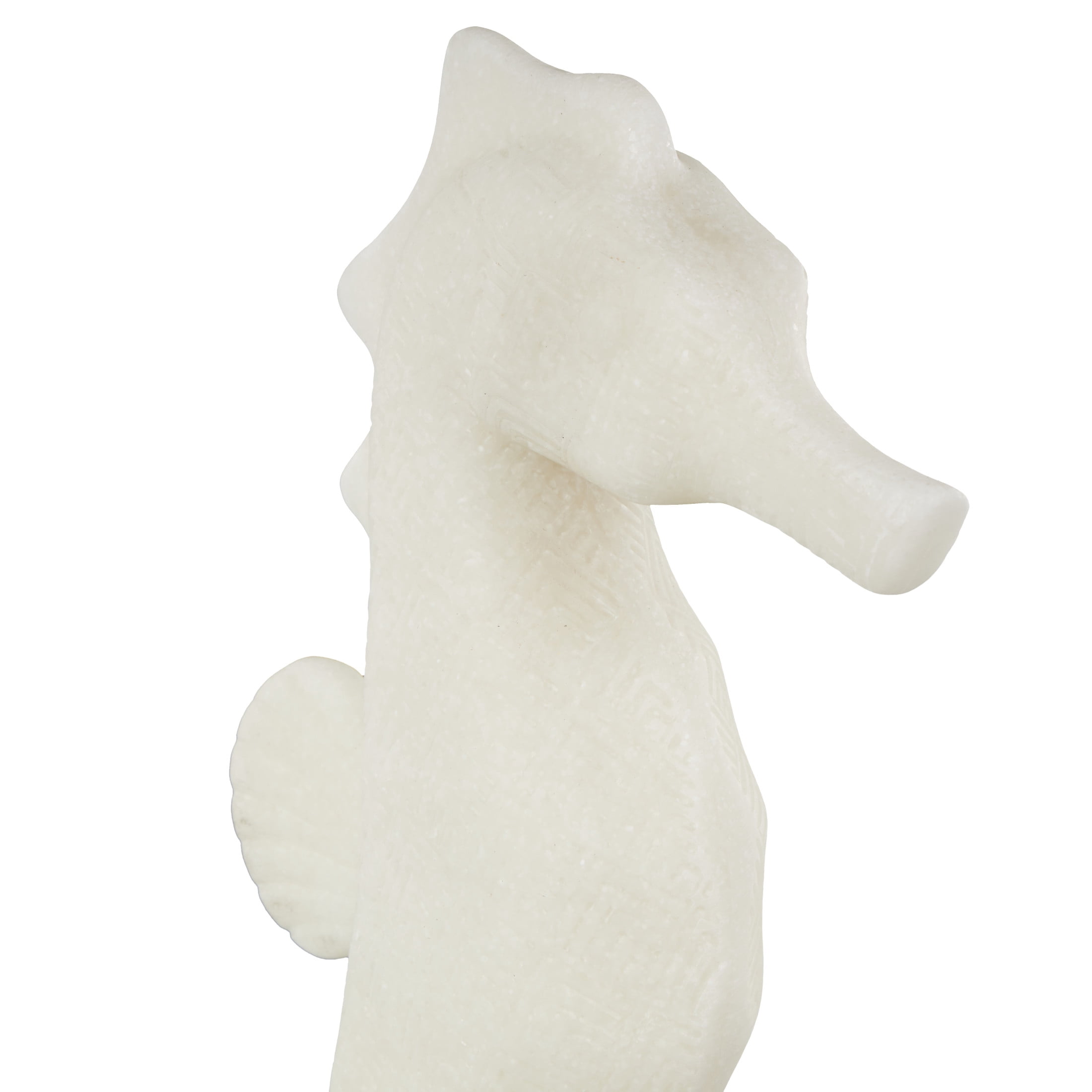 5" x 16" White Polystone Sea Horse Sculpture with Shimmering Details, by DecMode