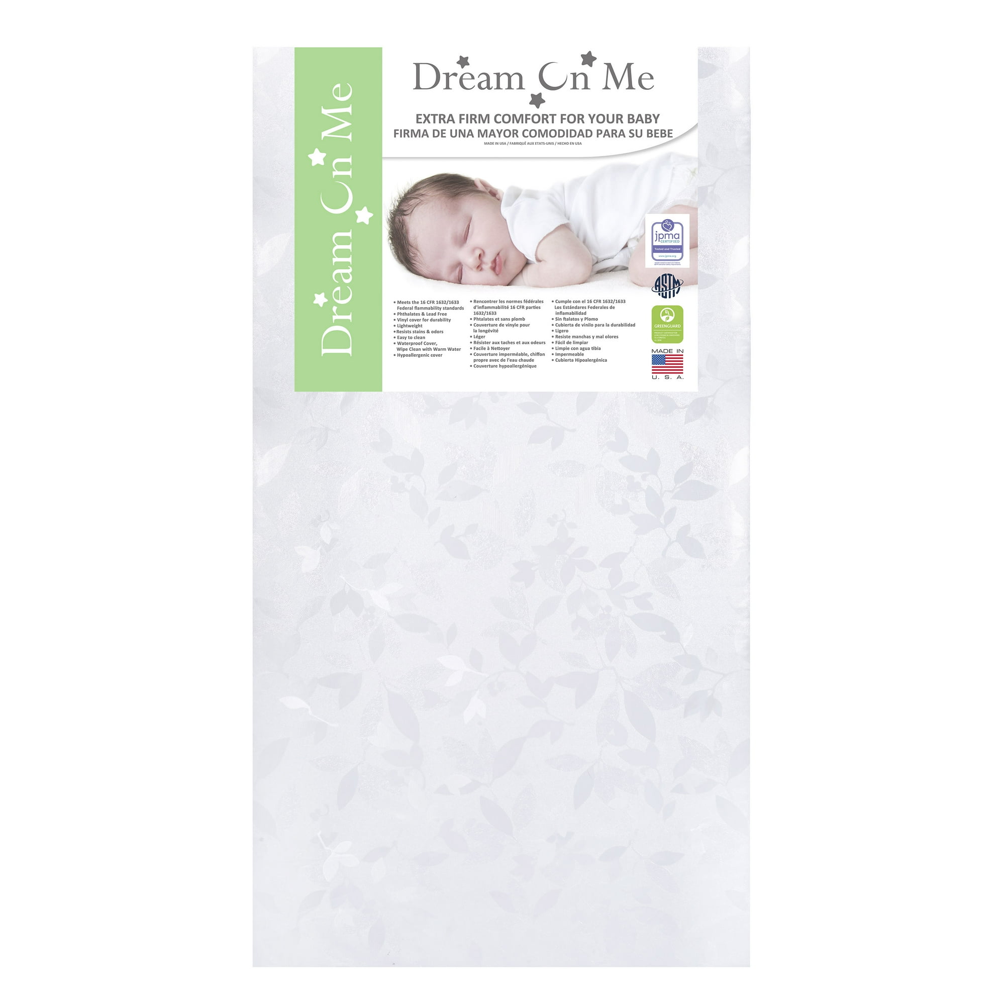 Dream On Me Jasmine Dual-Sided 4-Inch Crib & Toddler Mattress, Greenguard Gold Certified, Waterproof
