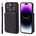 thumbnail image 1 of For Iphone 15 Pro Grid Texture Card Bag Phone Case With Lanyard(Black),iPhone 14 Pro, 1 of 6