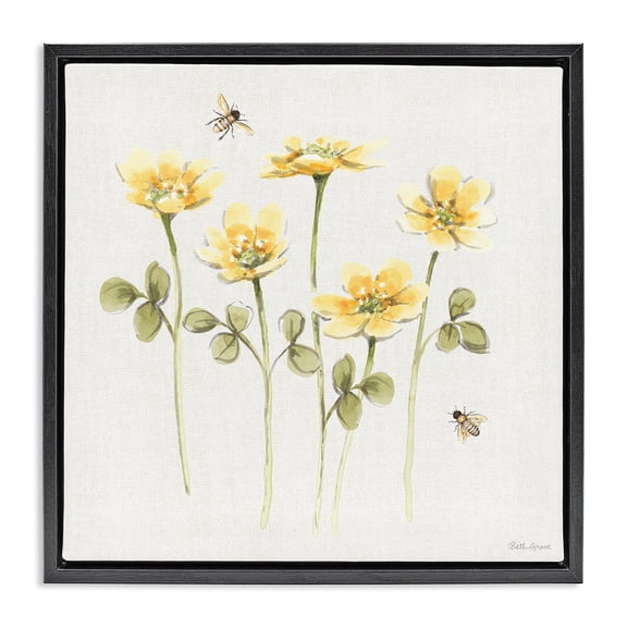 Stupell Industries Sweet Yellow Honey Flowers Black Framed Floater Canvas Wall Art, design by Beth Grove