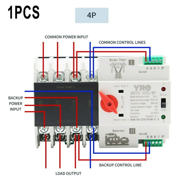 Interrupteur de Transfert Automatique Double Alimentation 2P 125A pour Générateur Switchover