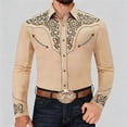 thumbnail image 4 of FINALGANG Mens Cowboy Floral Embroidery Shirt Long Sleeve Snap Button Shirt With Contrast Stitching Bust Pockets For Festival Daily Wear Khaki XXXL, 4 of 6