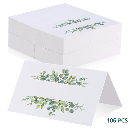 106 Blank Wedding Place Cards with Eucalyptus Wreath - Elegant Escort Cards for Table Setting, Wedding Reception, Banquets & Events.