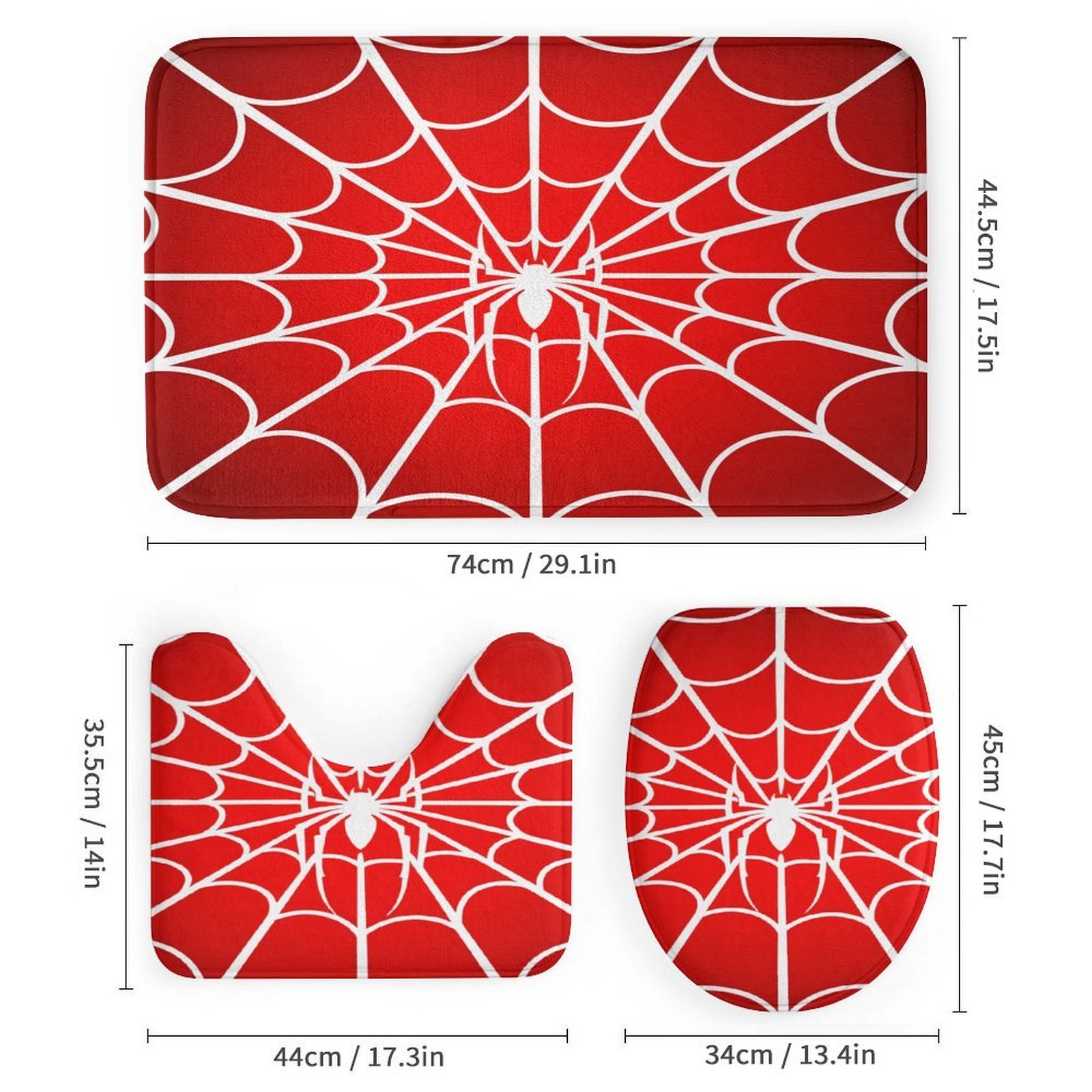 Red Spider Web Black Cartoon Shower Curtain Bathroom Sets Toilet Lid Rug, Rugs Mat Bath Mat And Contour Mat, Shower Curtain 4Pcs