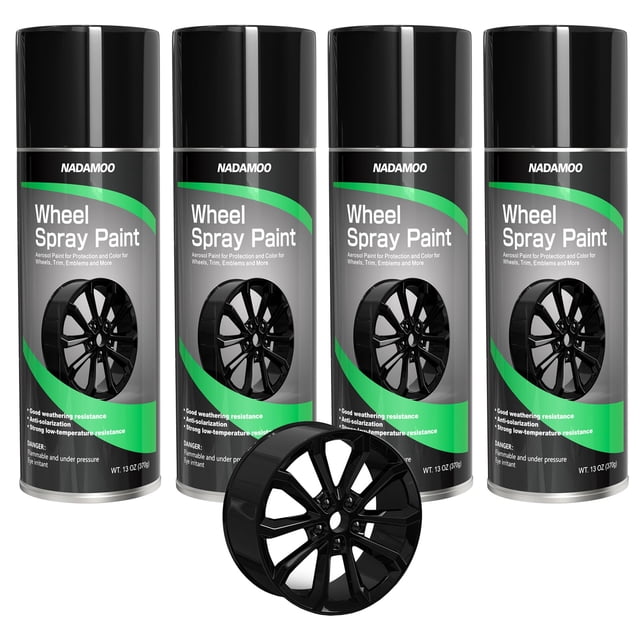 Pintura NADAMOO en aerosol para ruedas, color negro brillante, 4 x 370 ml
