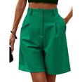 thumbnail image 2 of IROINNID Bermuda Shorts for Women Solid Color Button Pocket Five Point Straight Barrel Pants,Green, 2 of 8