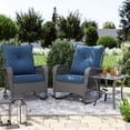 thumbnail image 4 of POTEBAN 3-Piece Outdoor Rocking Chairs, Wicker Patio Furniture with Thickened Cushions and Table for Porch (Blue), 4 of 9